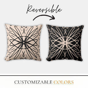 REVERSIBLE Cream and Black Tribal Drawing Bohemian Throw Pillow