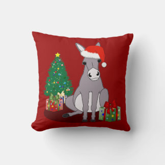 Reversible Cute Merry Christmas Donkey Throw Pillow