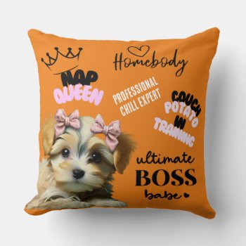 Reversible Cute Puppy "homebody" Humor Pillow by Godsblossom at Zazzle