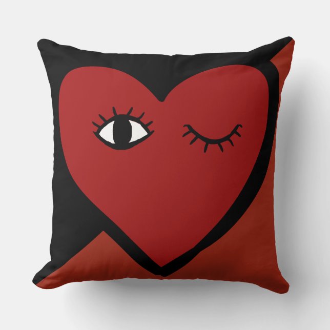 Reversible Cute Red Love Face Heart Throw Pillow (Front)