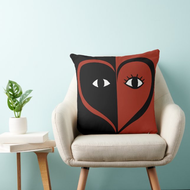 Reversible Cute Red Love Face Heart Throw Pillow (Chair)