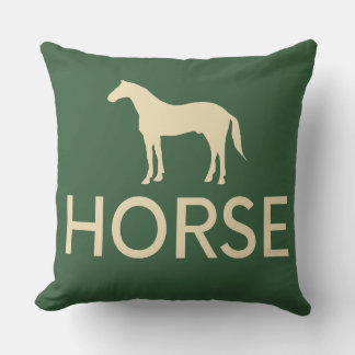 Reversible Dark Green & Cream Horse Equestrian Throw Pillow
