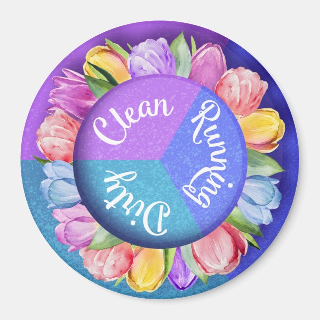 Reversible Dishwasher Tulips Clean Plates Kitchen Magnet (Front)