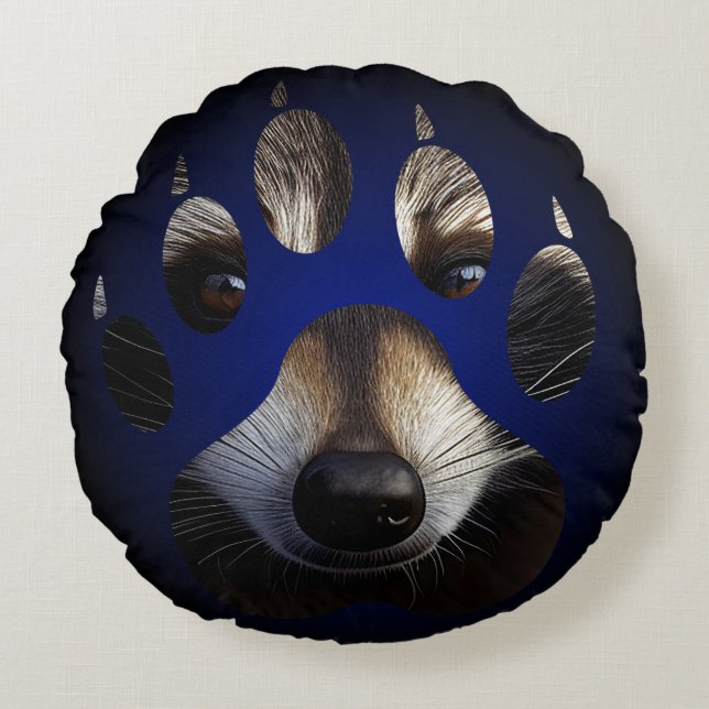 Reversible Faces Racoon Paw Print Round Pillow (Front)
