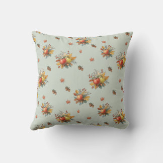 Reversible Fall Harvest Pillow: Beige & Green Throw Pillow