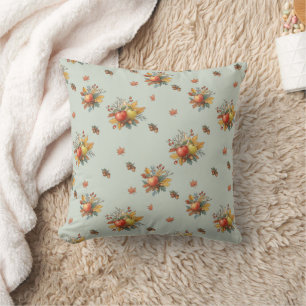 Reversible Fall Harvest Pillow: Beige & Green Throw Pillow