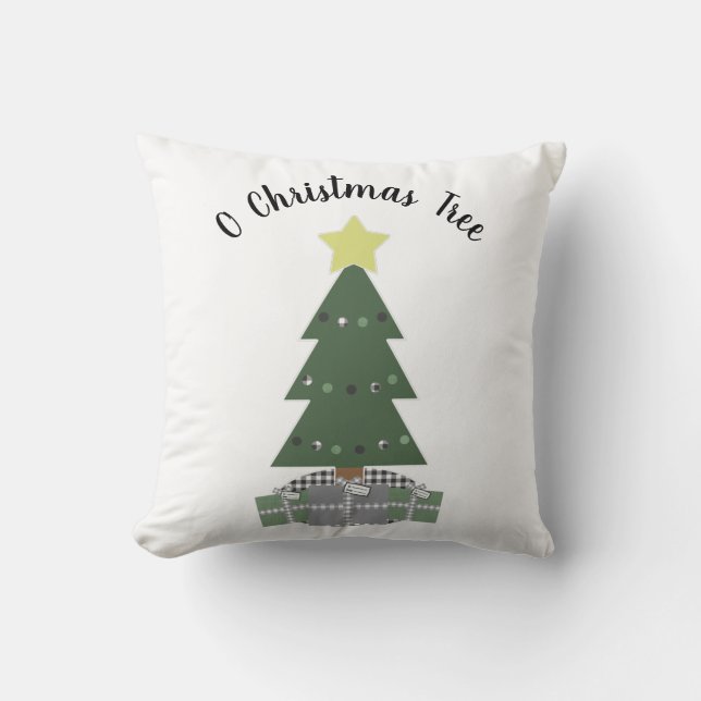 Reversible Farmhouse Christmas Thanksgiving Green Throw Pillow (Front)