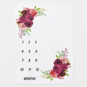 Reversible Floral Baby Milestones Weeks & Months Blanket