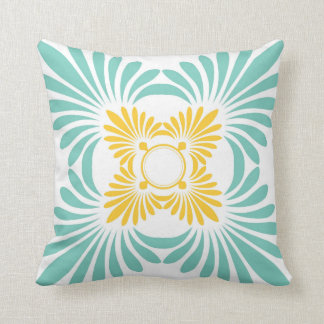 Reversible Floral Throw Pillows:Aqua Yellow Pillow