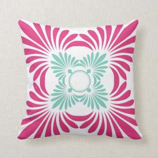 Reversible Fuschia Pink And Mint Green Floral Throw Pillow