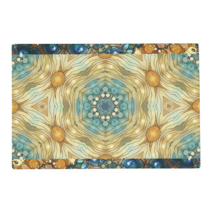 Reversible geometric design blue brown gold  placemat