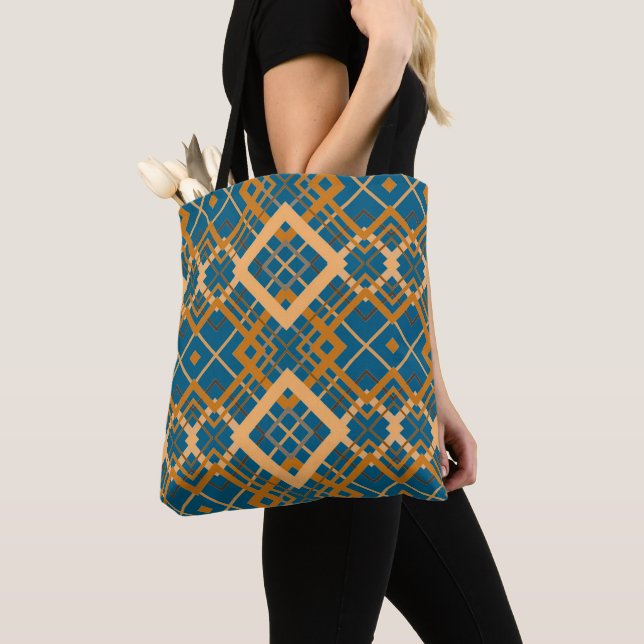 Reversible Geometric Diamond Pattern Teal Black  Tote Bag (Close Up)