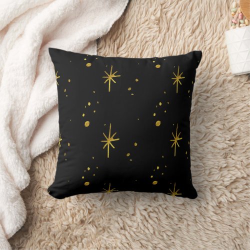 Reversible Gold Stars Throw Pillow