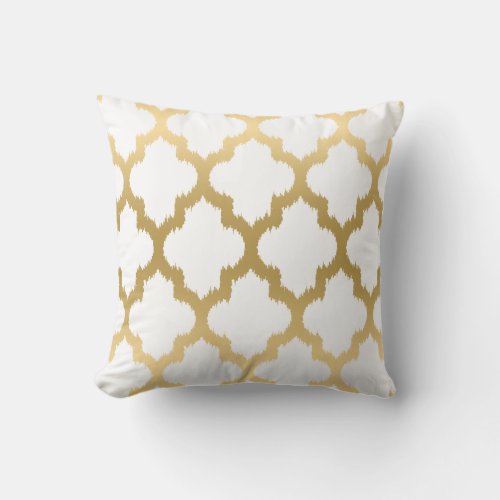 Reversible Gold  White Quatrefoil Modern Pattern Throw Pillow