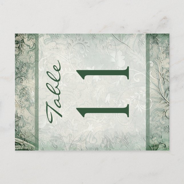 Reversible Green and Ivory Floral Table Number (Front)