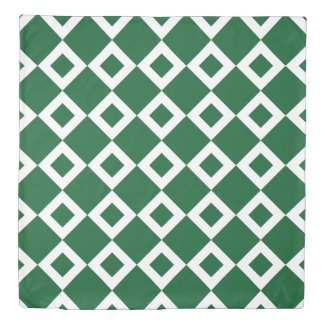 Reversible Green and White Diamond Patterns Duvet Cover