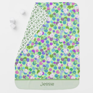 Reversible Green Frogs Custom Name Unisex Baby Blanket