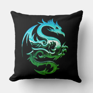 Reversible Green Metallic Dragon Throw Pillow