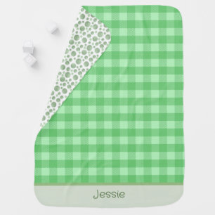 Reversible Green Plaid Custom Name Unisex Baby Blanket