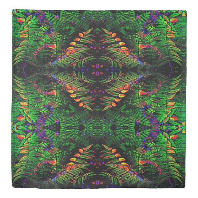 Reversible Green Tribal Fern Jungle Pattern Duvet Cover (Front)
