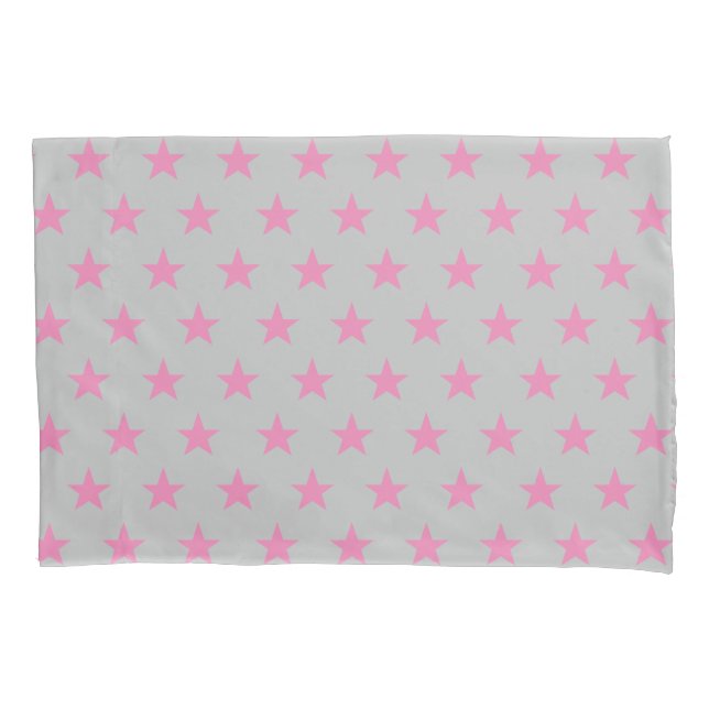 Reversible Grey and Pink Star Pillow Case (Front)