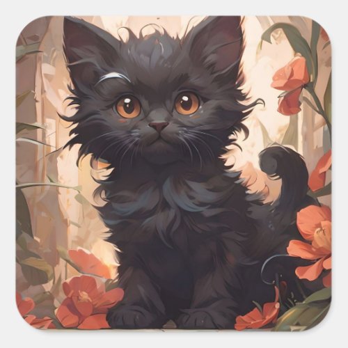 Reversible Kitten Pumpkin Autumn Fall Halloween Square Sticker