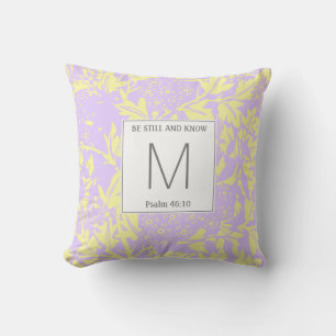 Reversible Lemon Lilac Vintage Floral Monogram Throw Pillow