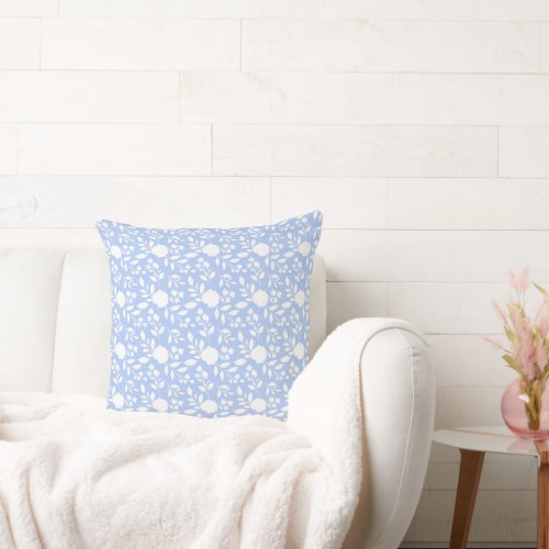 Reversible Light Blue White Floral Dot Pinstripe Throw Pillow