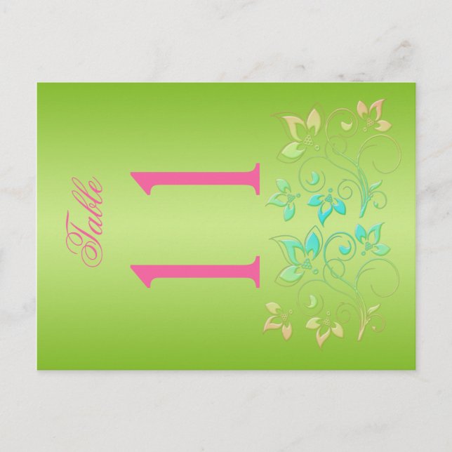 Reversible Lime and Pink Floral Table Number (Front)