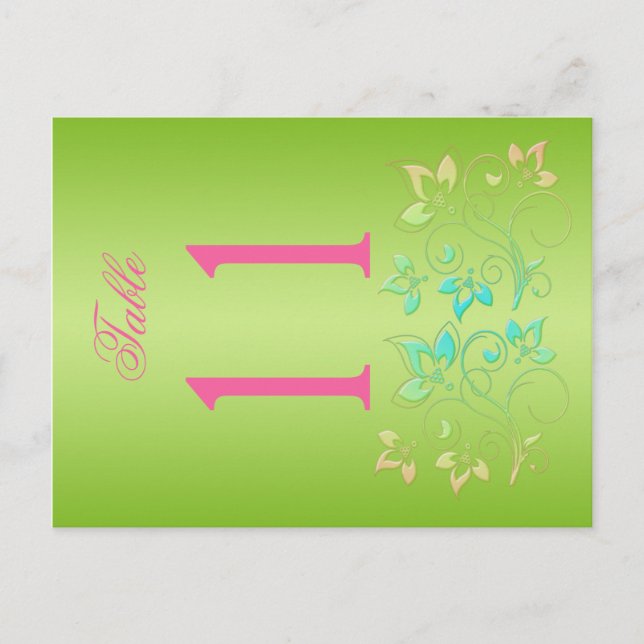 Reversible Lime and Pink Floral Table Number (Front)
