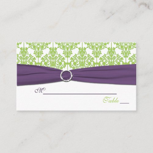 Reversible Lime and Purple Damask Placecards