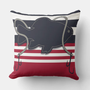 Reversible Marine Stripe Rope Blue Red White Throw Pillow