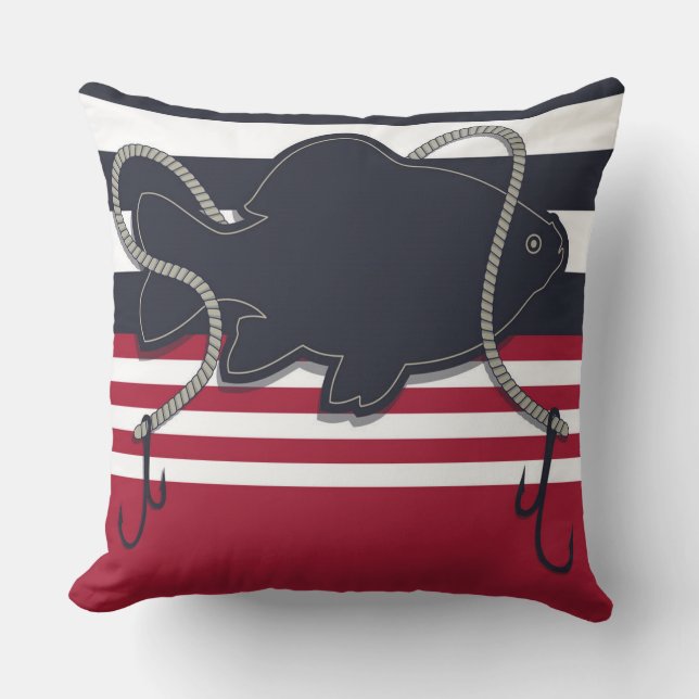 Reversible Marine Stripe Rope Blue Red White Throw Pillow (Front)