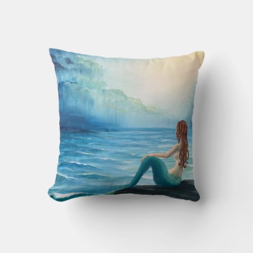 Reversible Mermaid and Ship Throw Pillow
