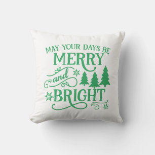 Reversible Merry & Bright Christmas Trees  Throw Pillow