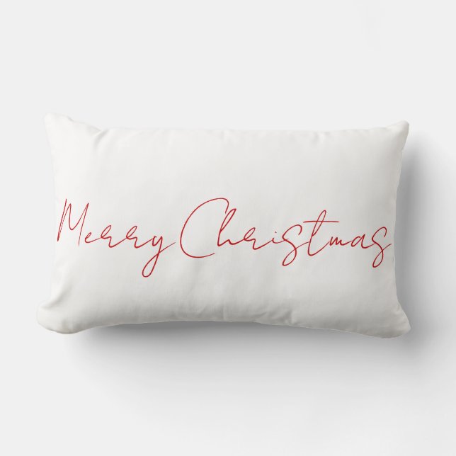 Reversible Merry Christmas Red White Minimalist Lumbar Pillow (Front)