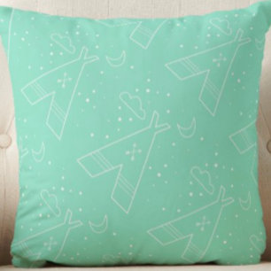 Reversible Mint Tribal Tepee Pattern Design Pillow