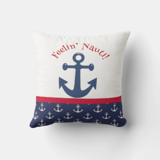 Reversible Navy Blue & White Nautical Anchor  Outdoor Pillow