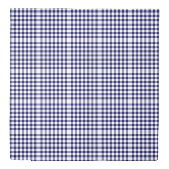 Reversible Navy/Light Blue Gingham Patterns Duvet Cover (Front)