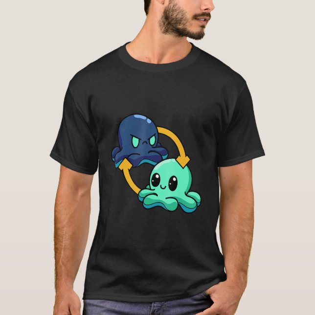 Reversible Octopus Emotional Switch Leisure T-Shirt (Front)