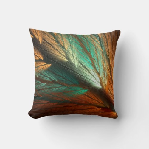 Reversible Orange and Teal Feathery Fractal Pillow