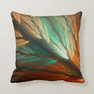 Reversible Orange and Teal Feathery Fractal Pillow