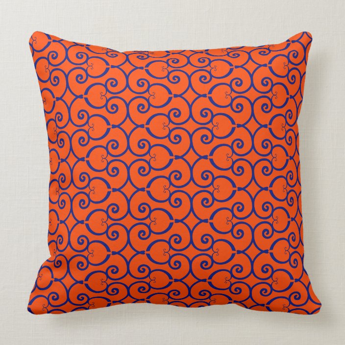 Reversible Orange & Dark Imperial Blue Throw Pillow