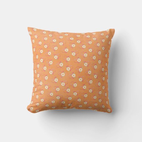 Reversible Orange Floral Outdoor Throw Pillow