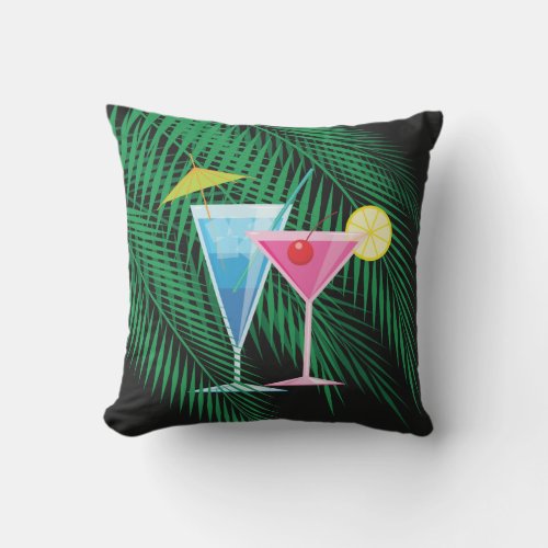 Reversible Palm Leaves  Cocktails Outdoor Pillow