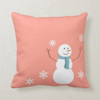 Reversible Peach Snowman Christmas Throw Pillow