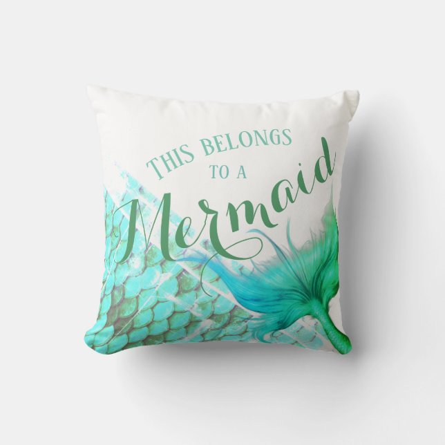 Reversible Personalized Mermaid Name or Message Throw Pillow (Front)