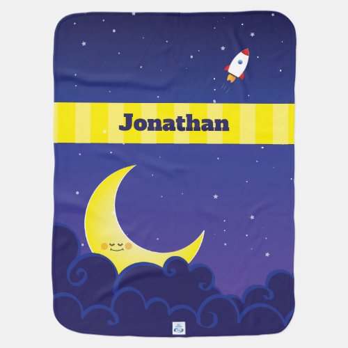 Reversible Personalized Smiling Sun Moon  Stars Baby Blanket