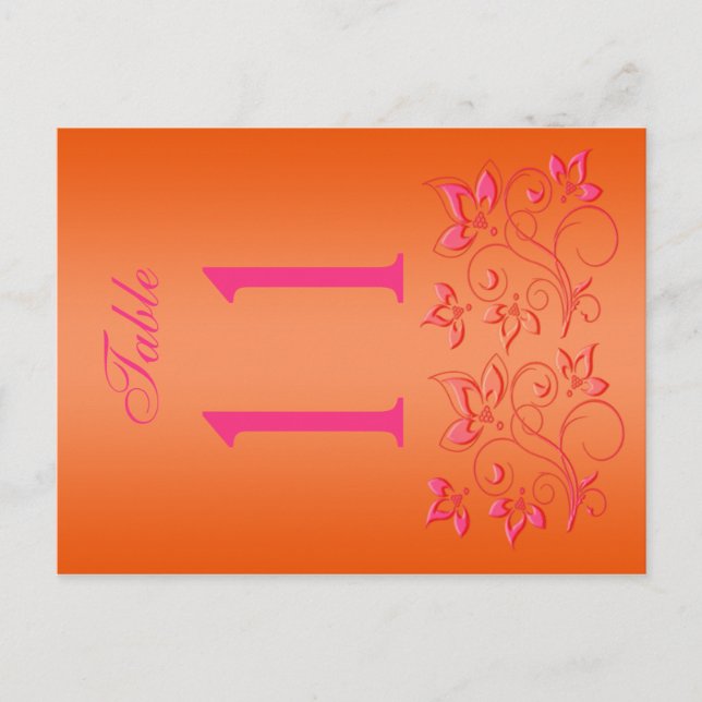 Reversible Pink and Orange Floral Table Number (Front)