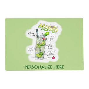 REVERSIBLE PLACEMAT - MOJITO RECIPE COCKTAIL ART